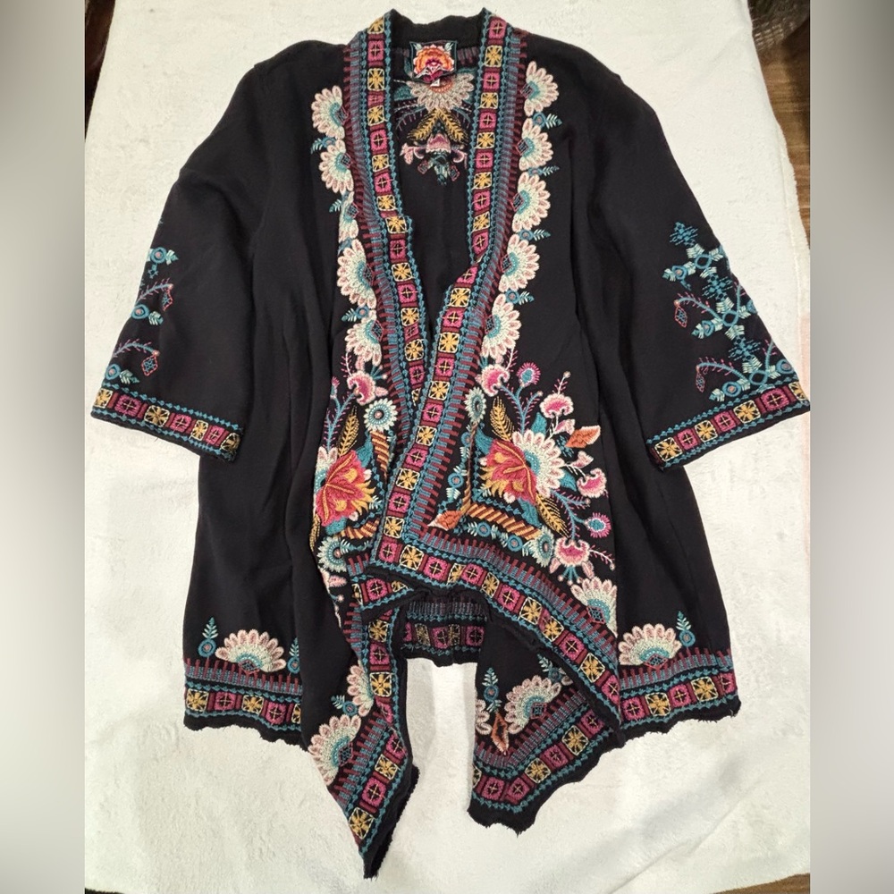 Johnny Was Black Cardigan Sweater with  Embroidery